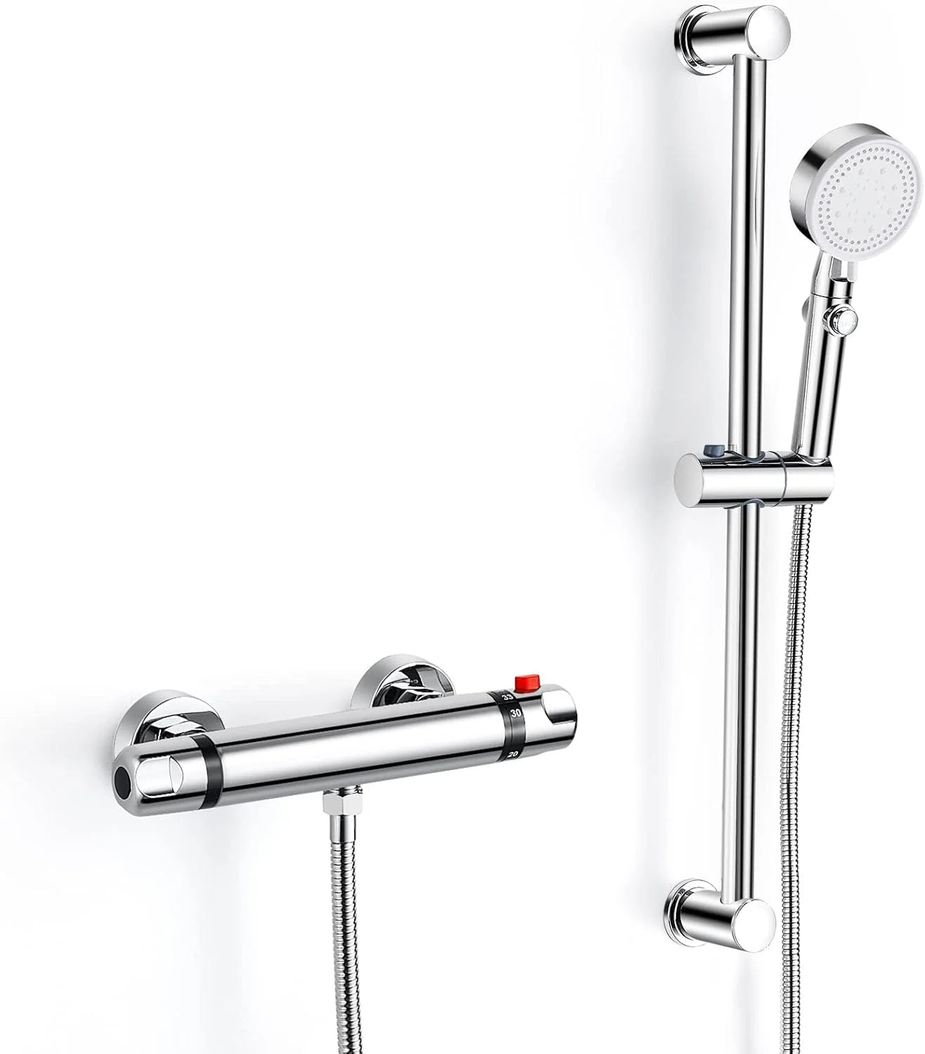 Brass Chrome Thermostat Mixer Valve Cold Hot Water Shower Faucet Rain Soft Jet Slide Bar Modern Design Hotel Apartment Washrooms