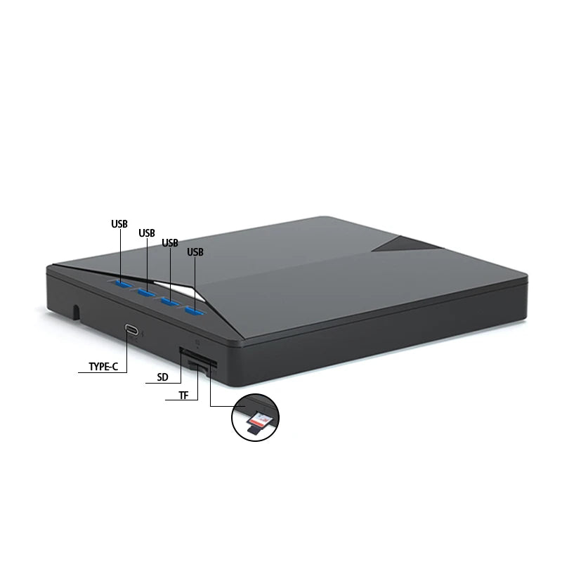 Multifunctional External Optical Drive DVD Burner 7-in-1 USB30 Type-C for Laptop with DVD 8X/CD 24X Speed