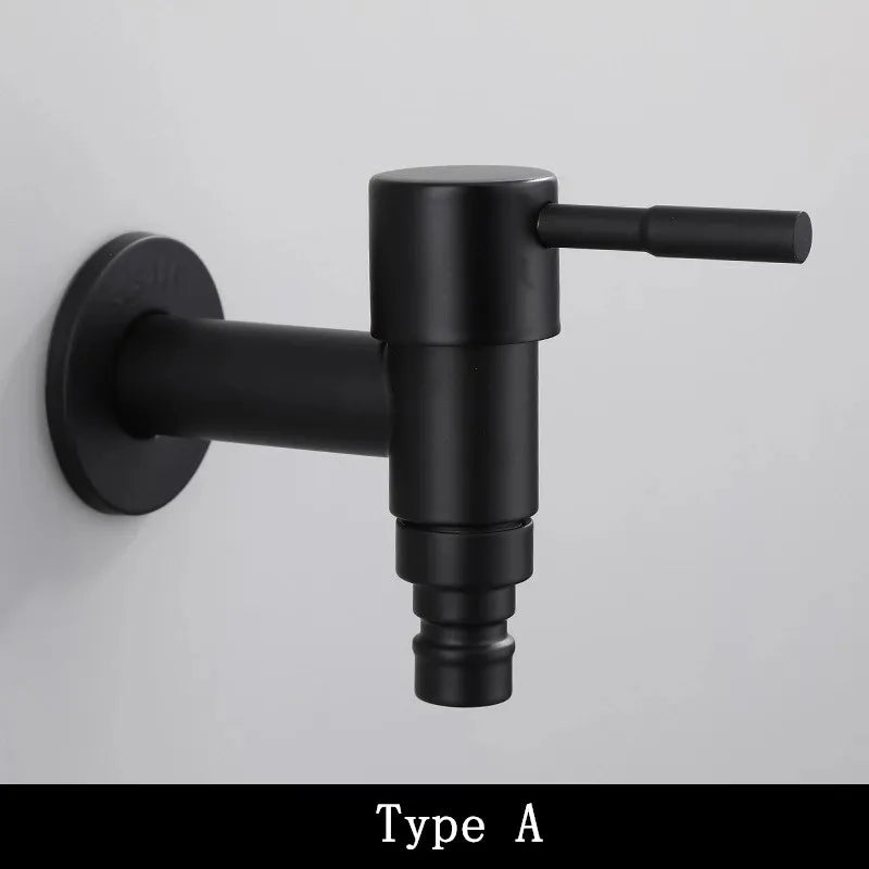 Wall Mounted Faucet Single Cold Sink Tap Black Water Tap for Bathroom Washing Machine Sink Mop Pool