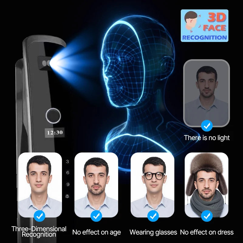 3D Face Recognition with Camera Smartlock WIFI Wishome APP Fingerprint Password Nfc Door Lock Fully Automatic Face Smart Lock