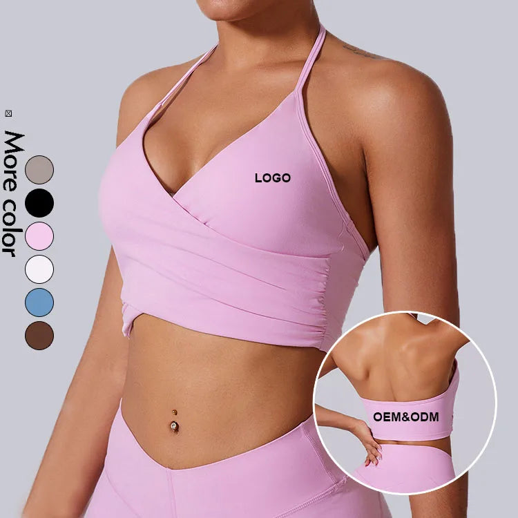 New Arrival Quick Dry Solid Color Cross Hollow Gym Frosted Backless Thin Straps Cross Layer Yoga Sports Bra for Women