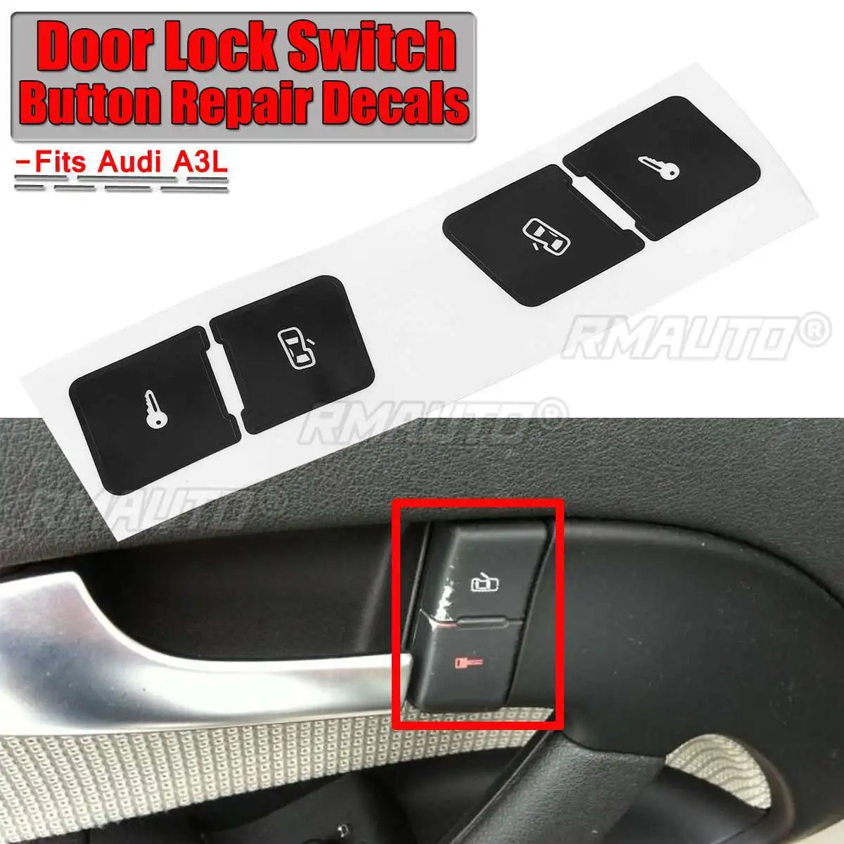 A Set Matte Black Car Door Lock Control Switch Button Repair Stickers Decals for Audi A3L Fixed Ugly Button Car Stickers