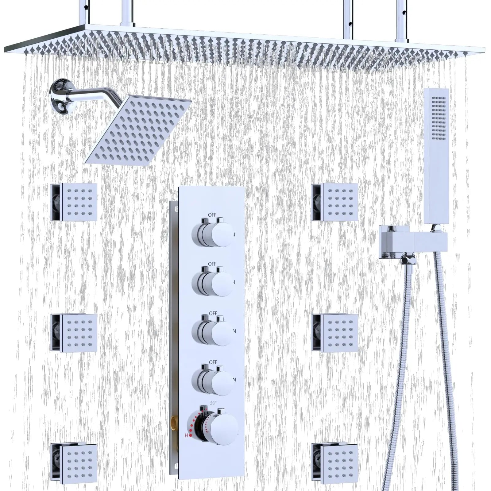 Shower System with Rain Shower and Handheld, 6 Pcs Body Jets with  Rainfall and 6 Pcs Shower Heads