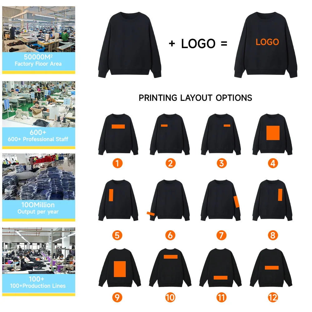 Blank Oversized Streetwear Custom logo Pullover Hoodie Men's 100% Cotton Thick Heavy High Quality