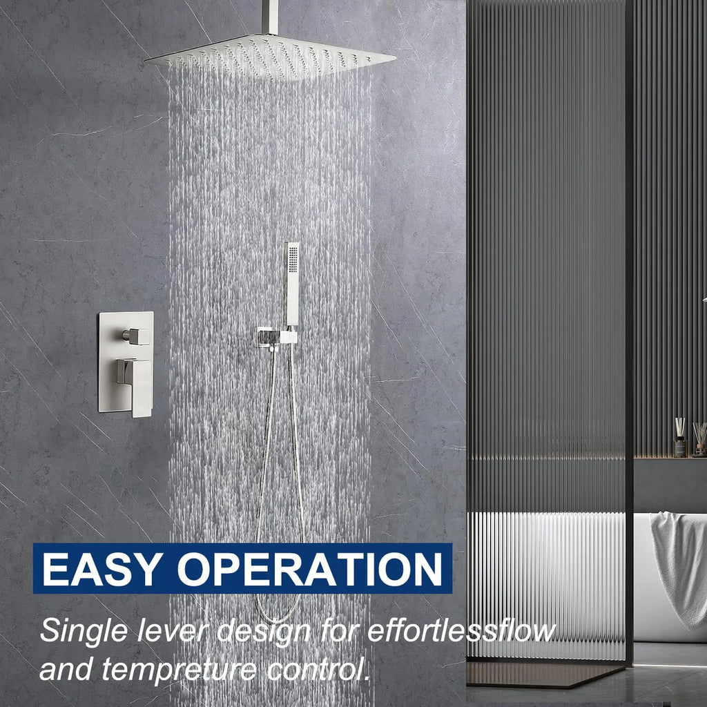 Concealed Thermostatic Shower System, Minimalist Wall Mounted Rainfall Shower Set with Mixer Tap, Brass Rain Shower Faucet