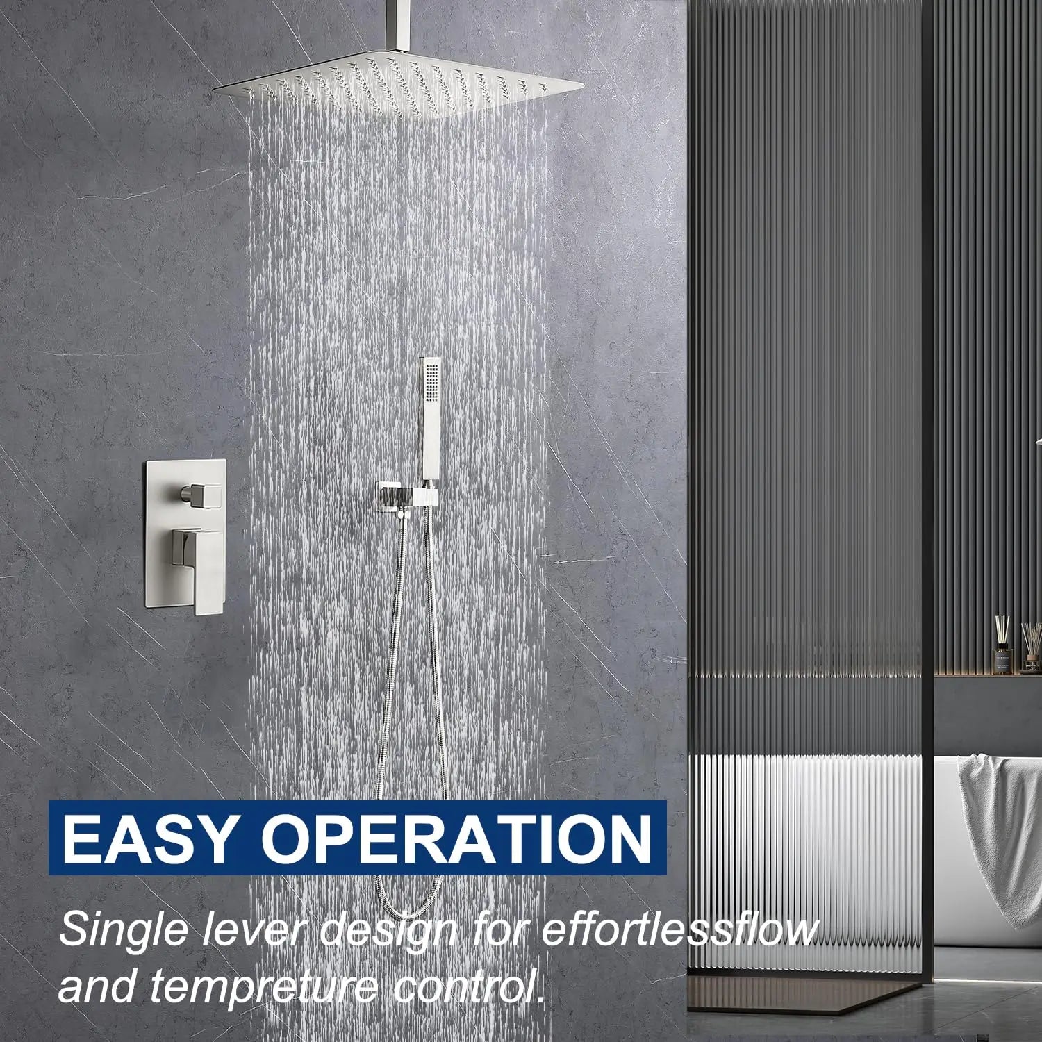 Concealed Thermostatic Shower System, Minimalist Wall Mounted Rainfall Shower Set with Mixer Tap, Brass Rain Shower Faucet