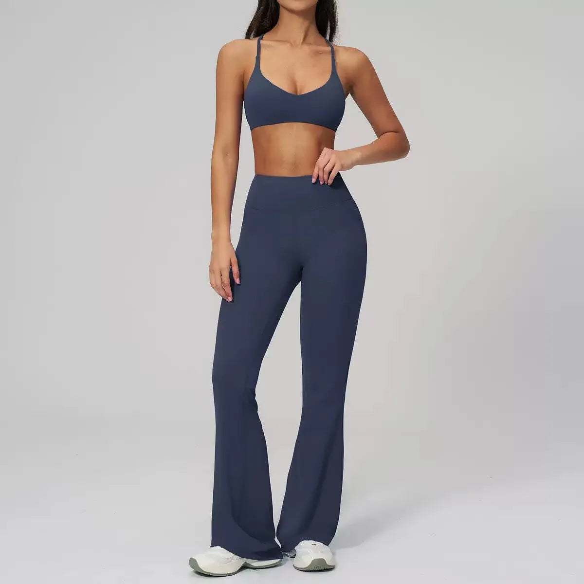 Women's Yoga Fitness Suit Halter Neck Flared Leg Quick-Drying Spandex/Nylon Solid Pattern