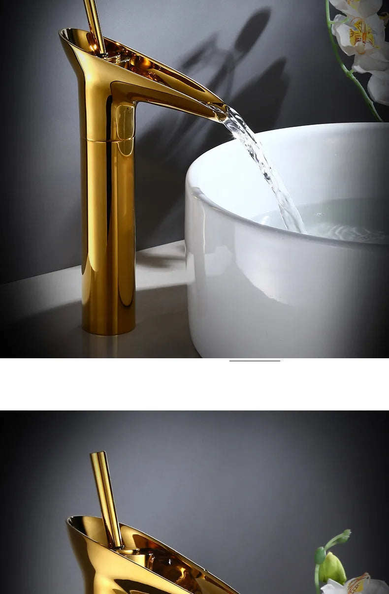 Bathroom Faucet Single Lever Waterfall Basin Faucet Brass Antique Hot and Cold bathroom Sink Mixer Wine Glass Style Taps
