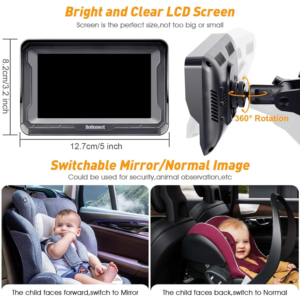 Baby Car Camera for Safety HD 1080P - Rear-facing, Night Vision, Adjustable Viewing Angle, Anti-Glare Display