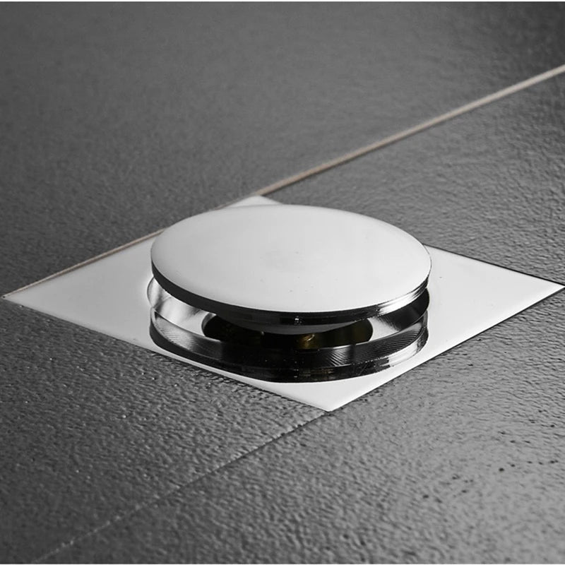 Silver/Black Floor Drain Brass Square Pop Up Floor Drain-Floor Cover Shower Room Push Down Drain Plug Anti-odor Shower Drain