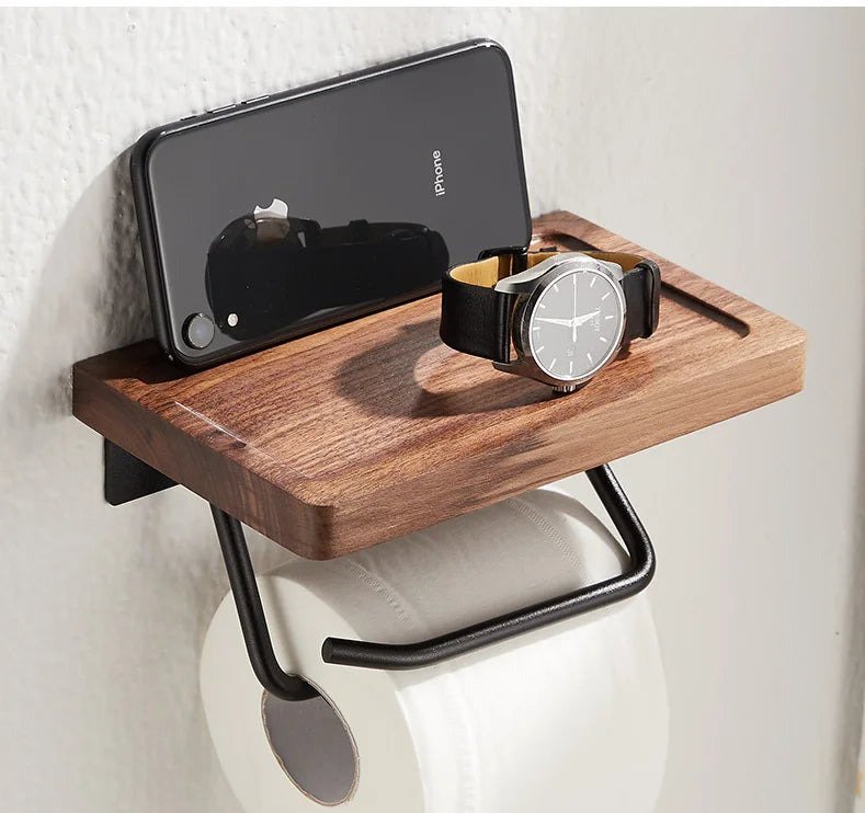 Paper Towel Rack Black Walnut Toilet Roll Rack Creative Solid Wood Paper Towel Hook Bathroom Rack