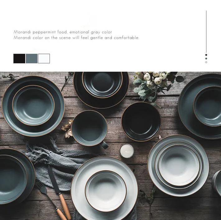 LingAo-Nordic Style Ceramic Household Bowl, Plate, Dish, Chopsticks, Tableware Combination Set