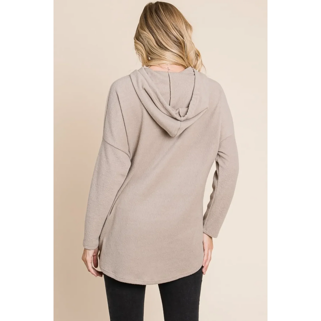BOMBOM Women's Contrast Drawstring Drop Shoulder Knit Hoodie FCJ Collection