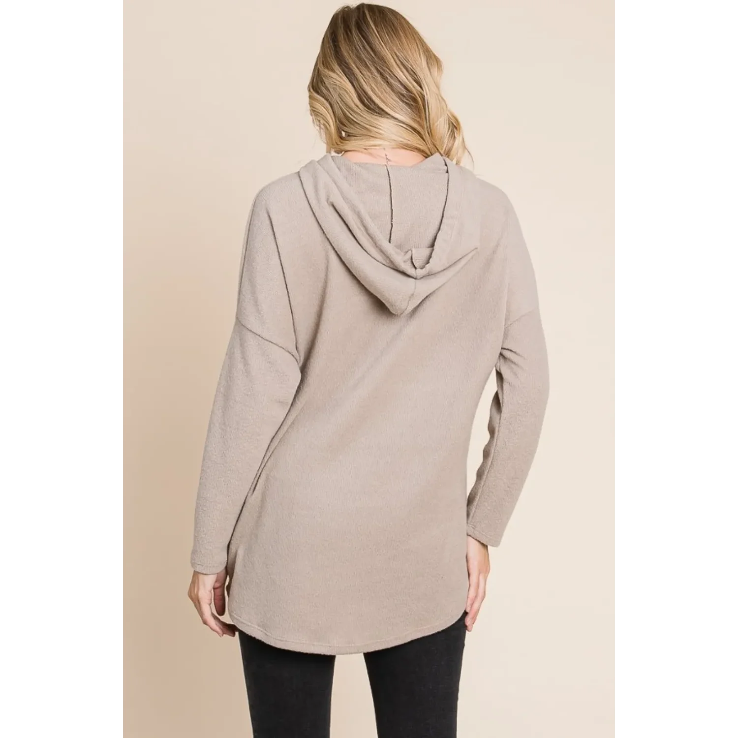 BOMBOM Women's Contrast Drawstring Drop Shoulder Knit Hoodie FCJ Collection