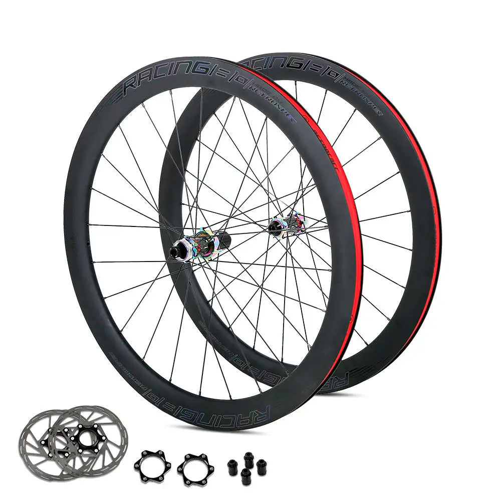Hot Aluminum Alloy Carbon Fiber Lightweight 700C Carbon Wheelset 12*142 Disc Brake Road Bike 50mm Wheels With Carbon Hub