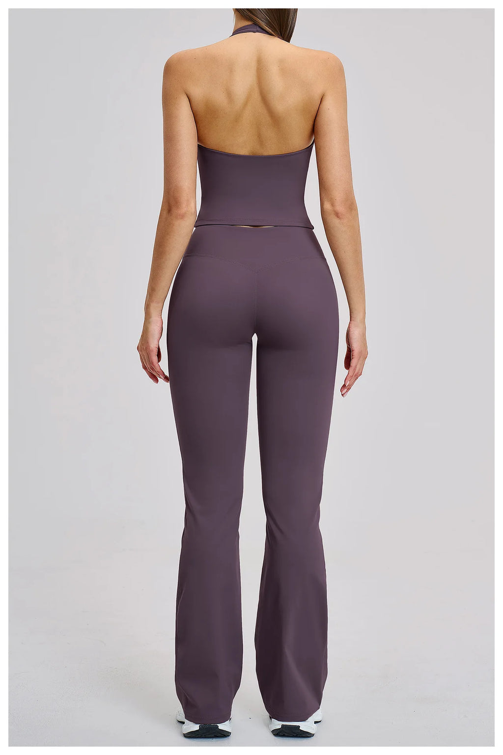 Women's Halter Backless Brushed Flare Yoga Set High Waist Flared Pants Workout Running Outfit