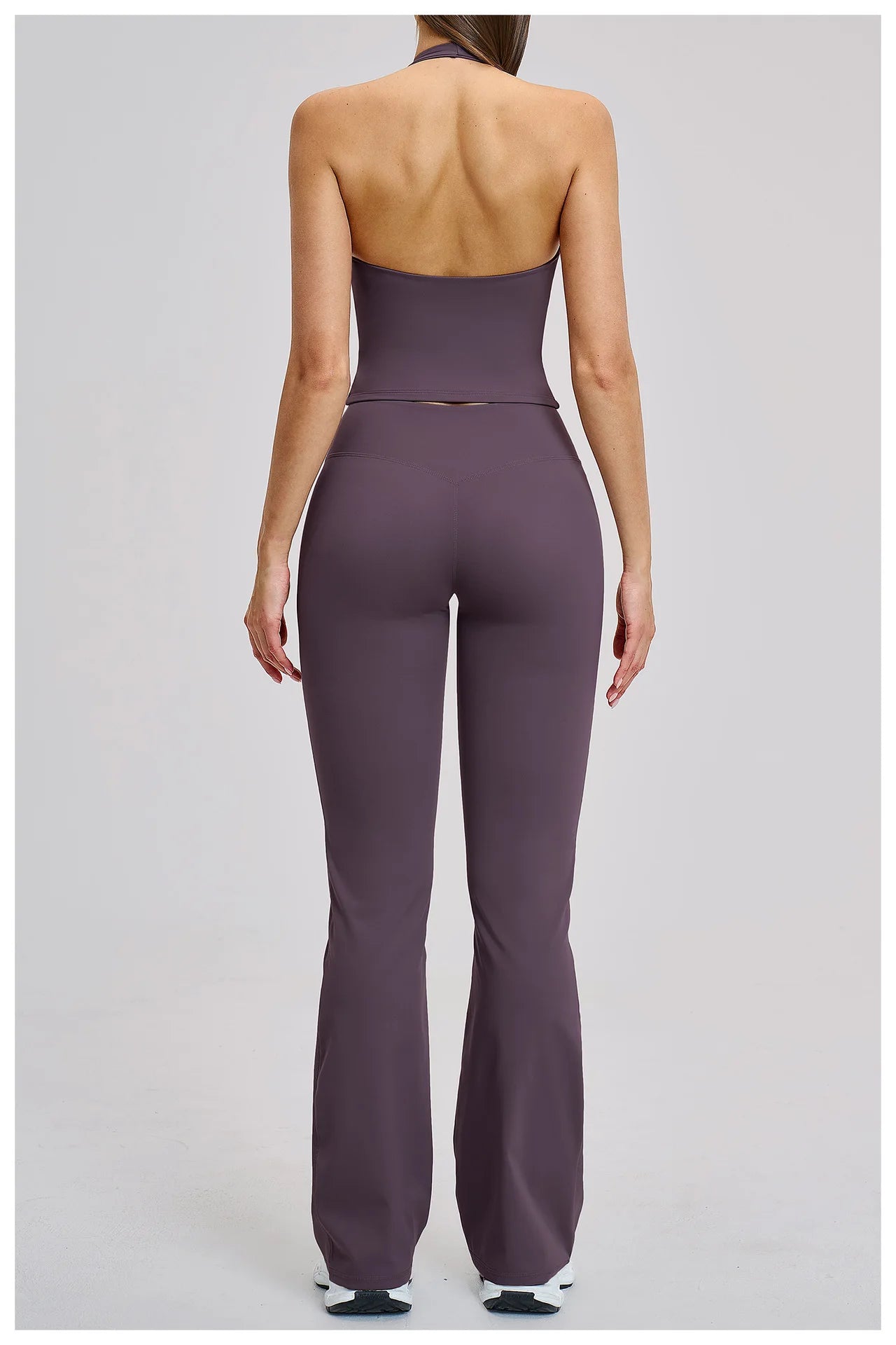 Women's Halter Backless Brushed Flare Yoga Set High Waist Flared Pants Workout Running Outfit