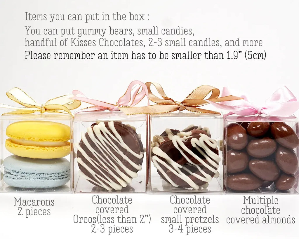 Clear Folding Packaging Box with Ribbon Macaroon Wedding Party Baby Shower Favour Boxes Gift Boxes Cookie Packaging