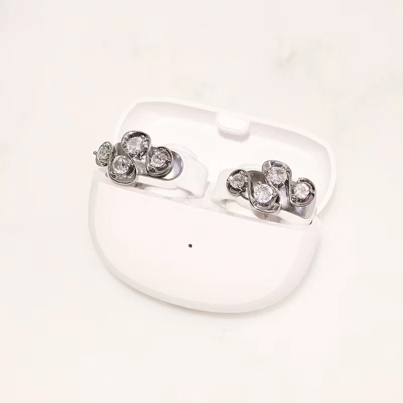 Rhinestone Clip on Earrings for Bose Earbuds (No Earbuds) Brass Accessories Golden Intertwined Wave Design Zircon Ear Cuff