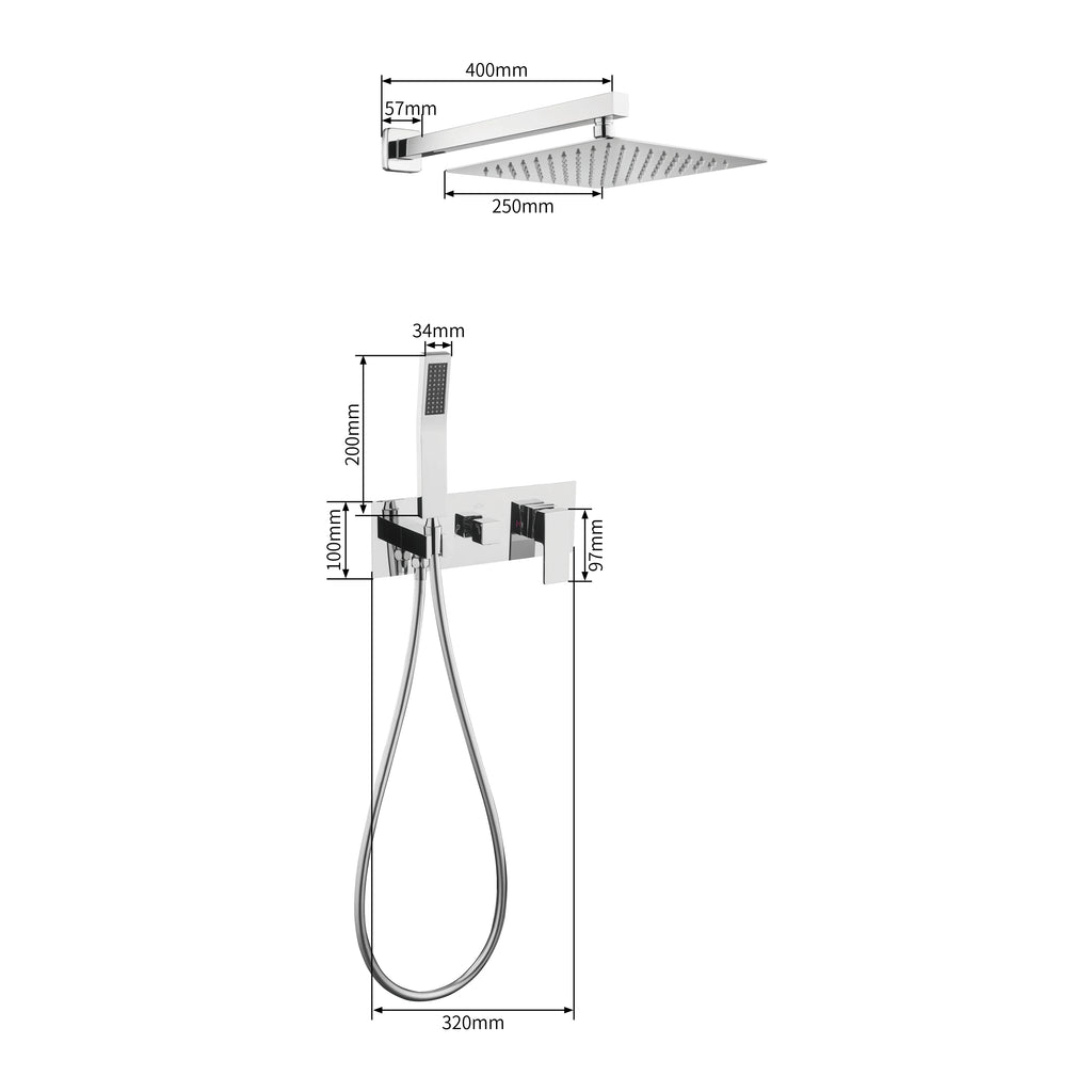 Bathroom Square Rainfall Shower System Wall Mounted Faucet Shower Set