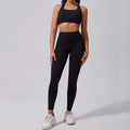 Workout Yoga 2-Piece Set Solid Eco-Friendly Spandex/Nylon Quick Dry Sports Bra High-Waisted Tummy Control Leggings for Women Gym