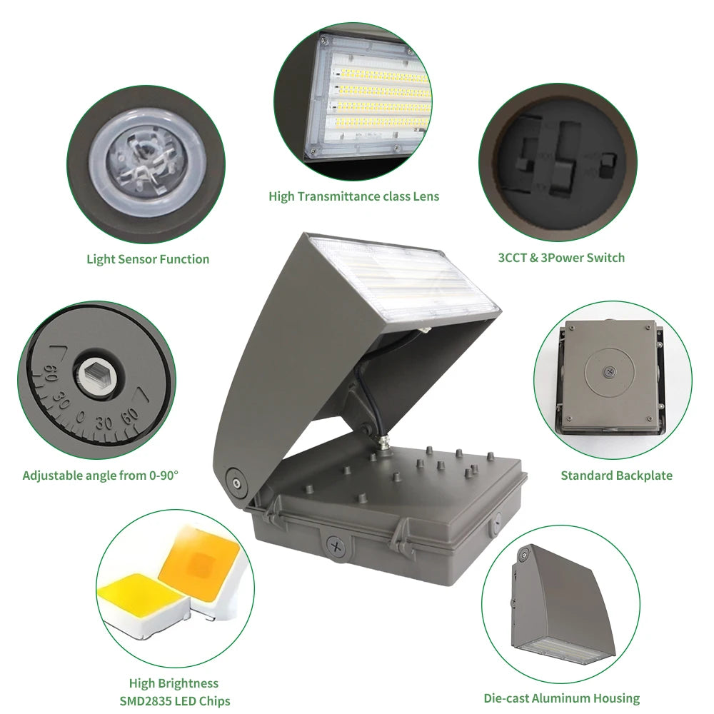 3Power Outdoor LED Wall Pack Light 3CCT Switchable IP65 Square Shape with Motion Sensor and Waterproof Feature Aluminum Base