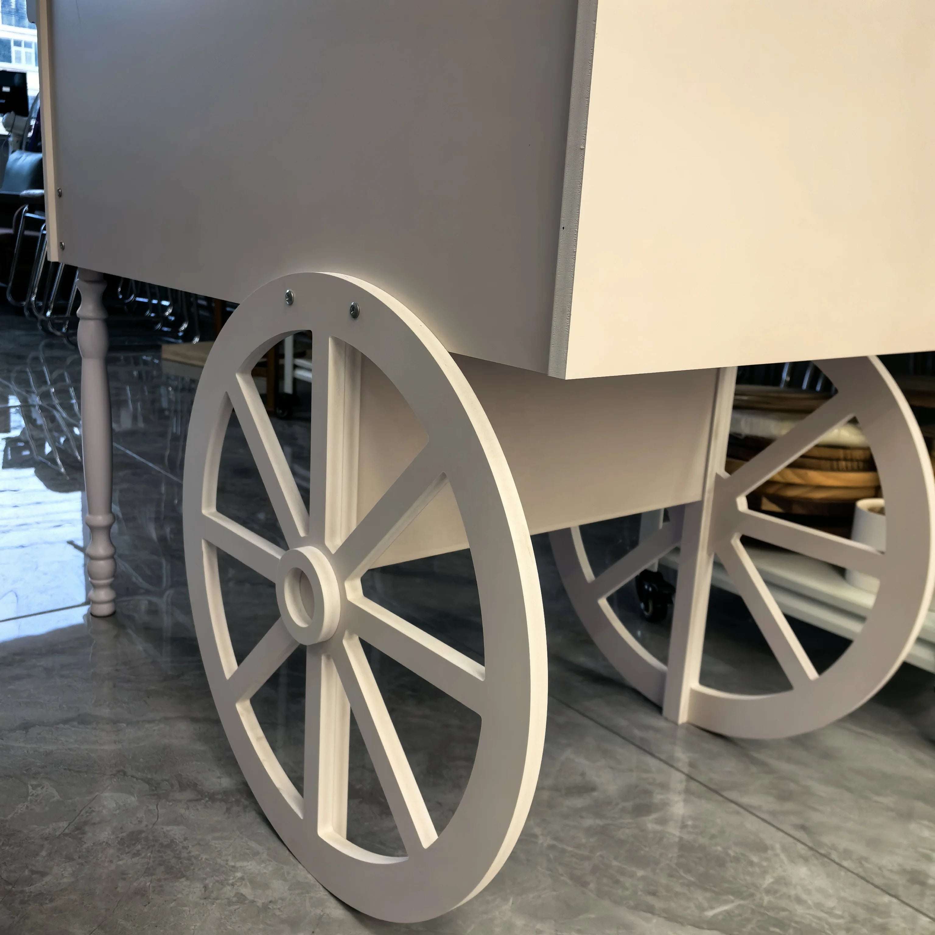 PVC & Wood Display Stand for Wedding Parties Baby Shower Wedding Candy Cart with Wheels for Birthday Wedding Party Event Decor
