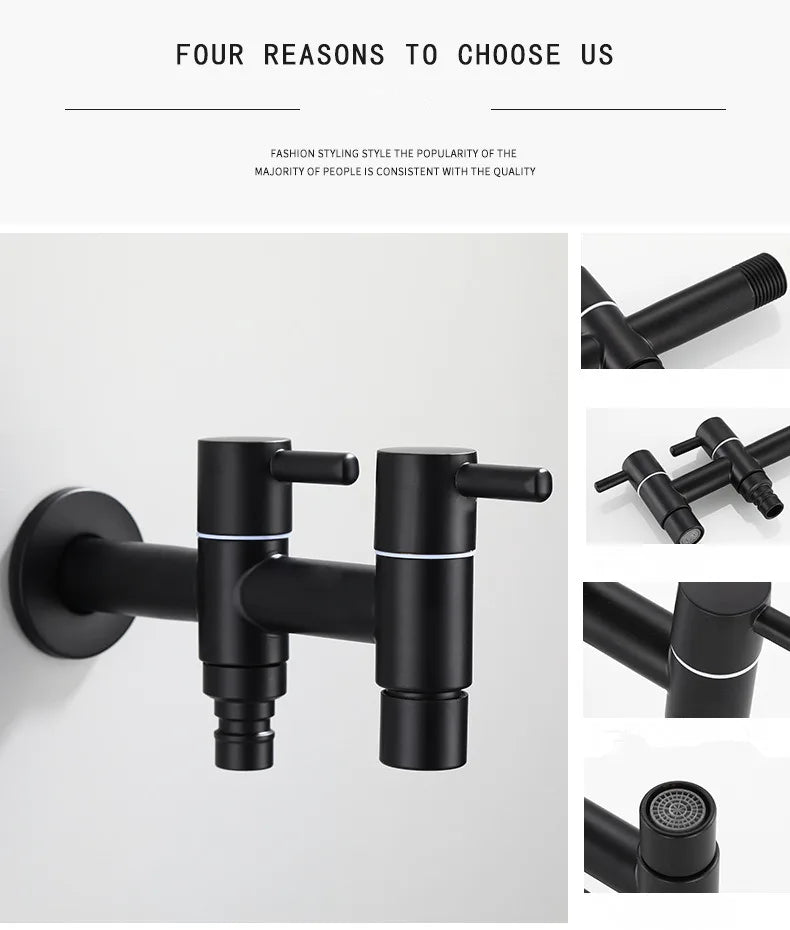 Washing machine faucet Bidet Faucet Stainless Steel Bathroom faucet tap Single Cold garden Faucet Black outdoor mixer Small Tap
