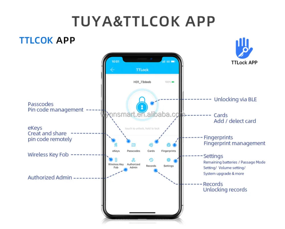 Tuya Smart Lock 3D Face Recognition & Automatic Fingerprint Door Lock with Doorbell Compatible Wood Aluminum Door WiFi Network