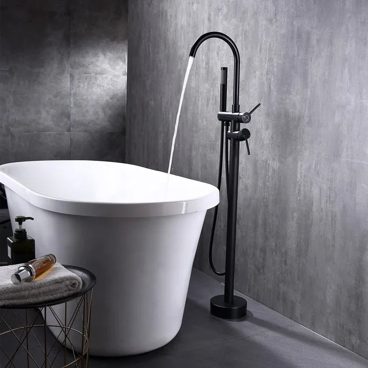 Brass Stainless Steel Dual Freestanding Bath Shower Mixer Floor Stand Mounted Tub Filler Bathtub Faucet Slide Bar Hotel Use
