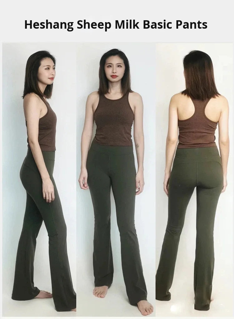 Solid Flared Yoga Sports Fitness Pants Spandex/Nylon High Waist Elastic Slimming Wide Leg Full Length Tummy Control Hip Lifting