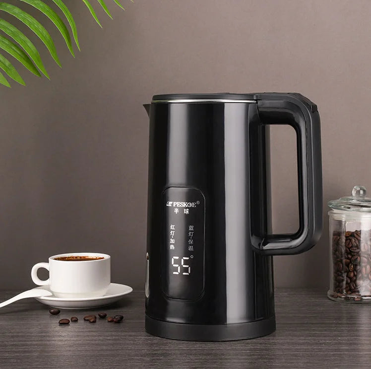 2L Stainless Steel Electric Kettle LED Temperature Constant Water Smart Boiling Anti-Scald Automatic Power-Off for Hotels