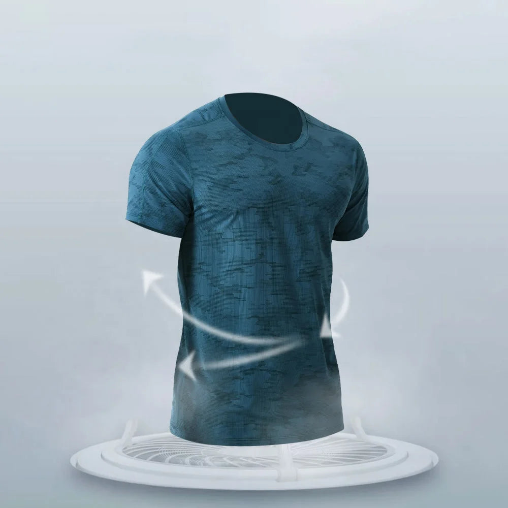 Men's High-quality Short Sleeved T-shirt Custom Logo 87%Nylon 13%Spandex Muscle Fit Moisture Wicking T Shirt for Men