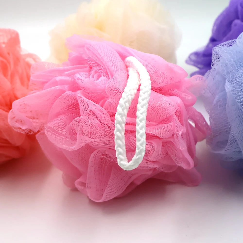 50g PE Shower Bath Sponge Mesh Pouf Body Scrubber Exfoliating Loofah Ball for Women Men Spa Skin Cleaning Hanging Rope