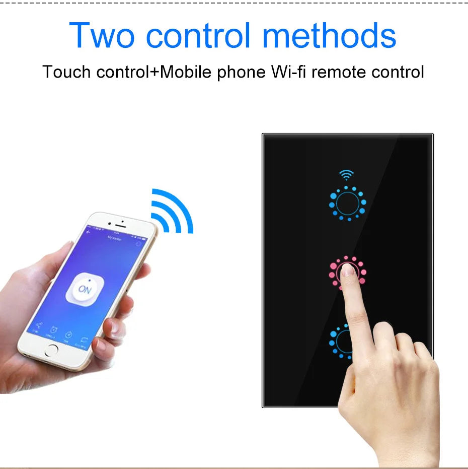US Standard 1/2/3 Gang WiFi Smart LED Light Touch Switch Wall Panel Smart Home Switch Voice Control eWeLink Alexa