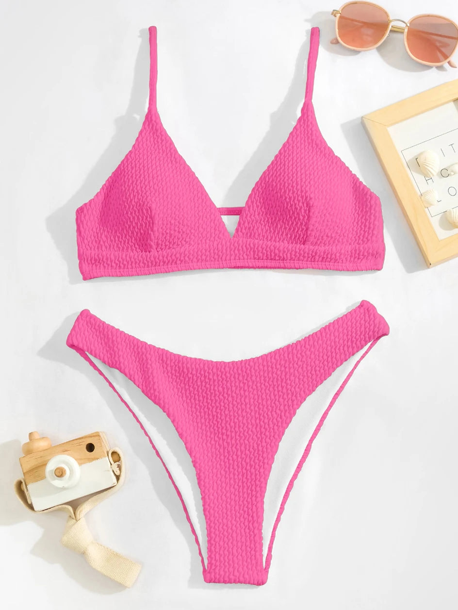 Bikini 2026 Women Swimsuit Sexy Swimwear Plain Rib Feminine Bikinis Set Thong Woman 2 Pieces Brazilian Bathing Suit Beach Wear