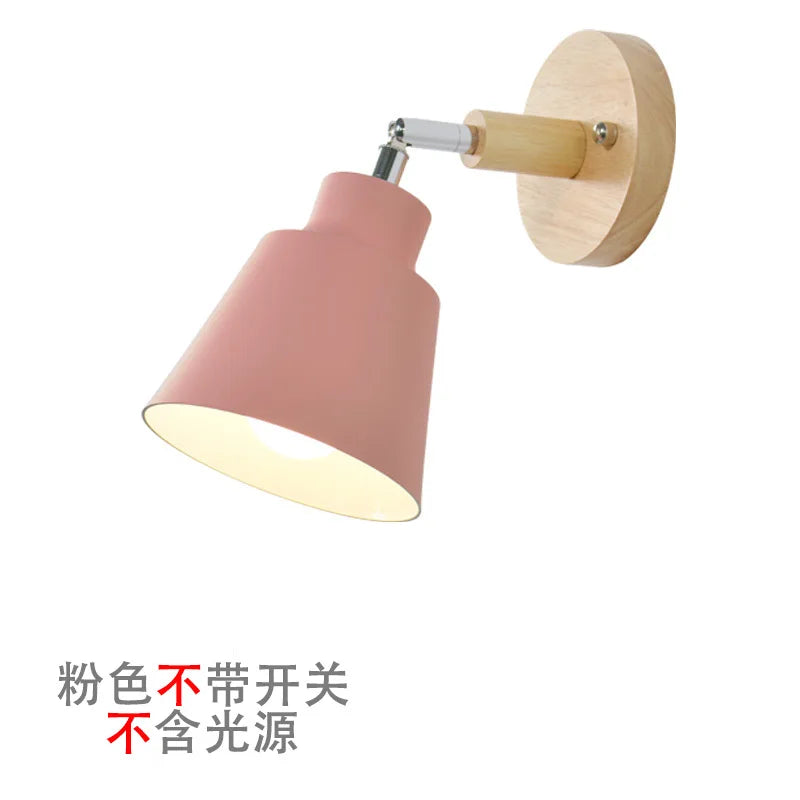 Nordic wooden wall lights with Zipper switch sconce modern wall lamp bedroom bedside lamp macaroon wall sconce Freely rotatable