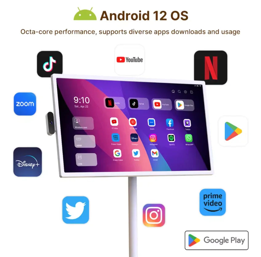 21.5inch Movable Android Television White Mobile Tv With 8MP Camera Portable Flat Screen Tv Indoor Smart Tvs Portable Tv