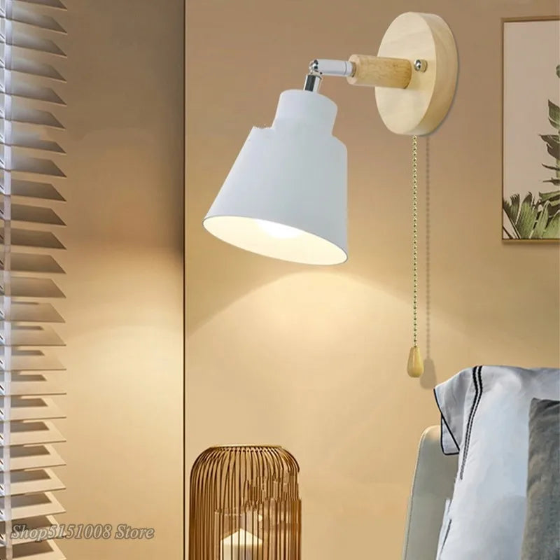Nordic wooden wall lights with Zipper switch sconce modern wall lamp bedroom bedside lamp macaroon wall sconce Freely rotatable