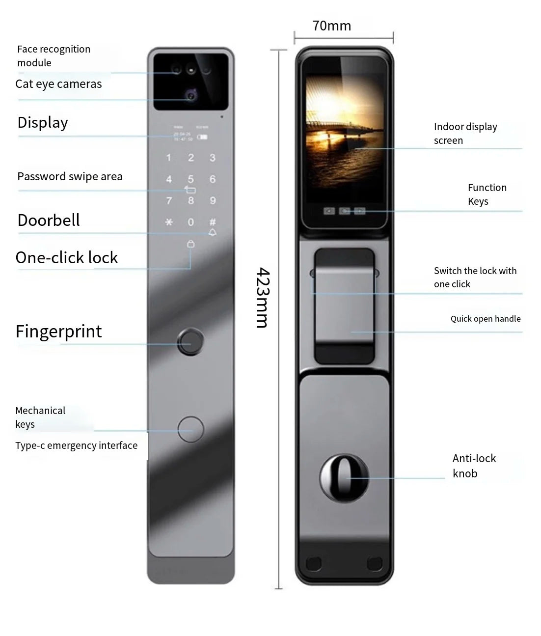 Tuya Smart Lock 3D Face Recognition & Automatic Fingerprint Door Lock with Doorbell Compatible Wood Aluminum Door WiFi Network