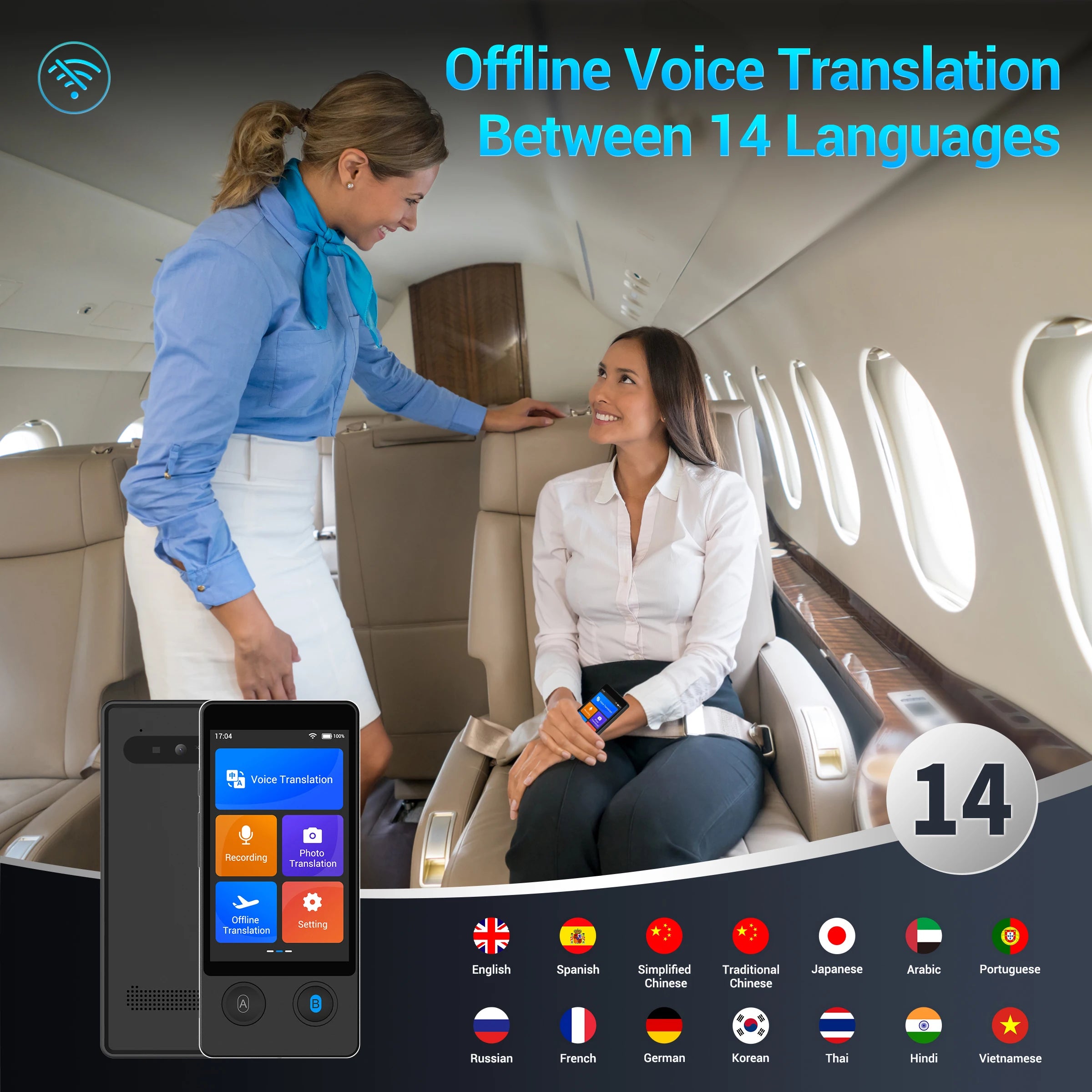 3.7 Inch Touchscreen Smart 0.5s Fast Response W12 Real Time AI Image Portable Translator Device Two-Way English Voice Translator