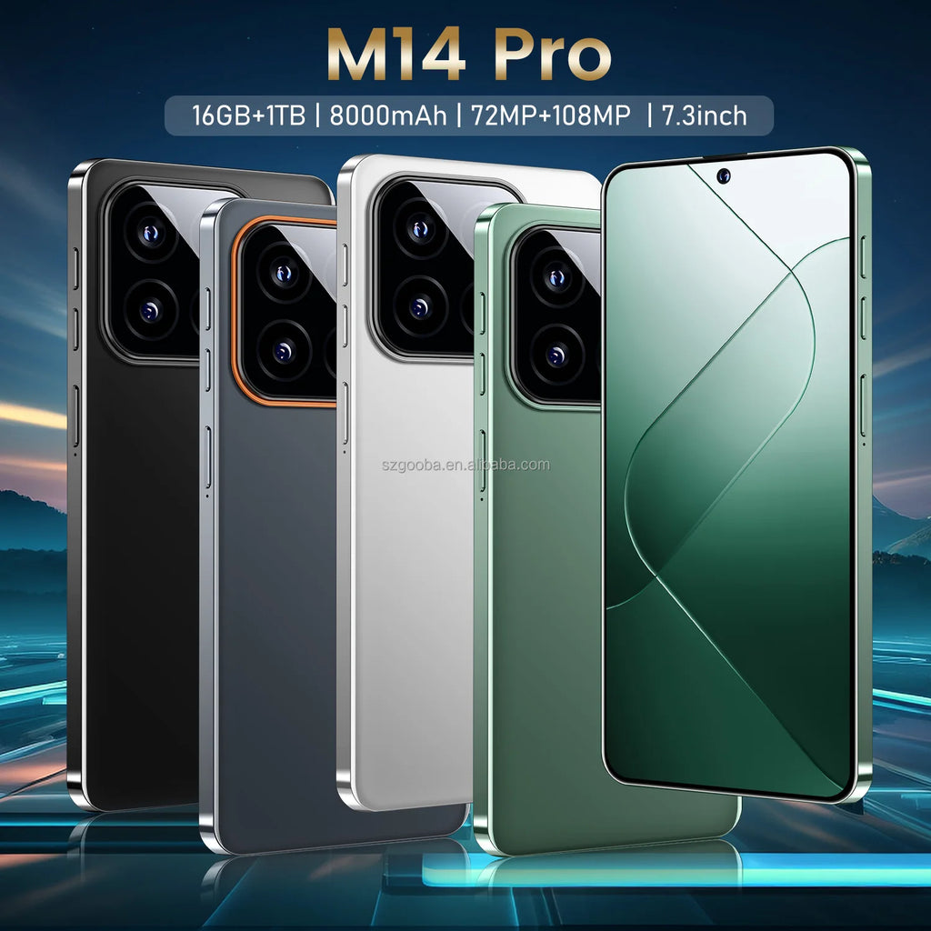 Newest Design M14 Pro Cheap Cell Phones 7.3inch 16GB+1TB 8000mAh 72+108MP WCDMA LTE 5g Smartphone Support Multi Language