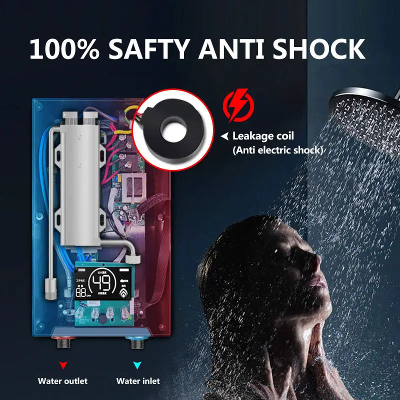 Small Home Bathroom Smart Thermostatic 8500W Electric Instant Tankless Water Heater for Hot Water Shower