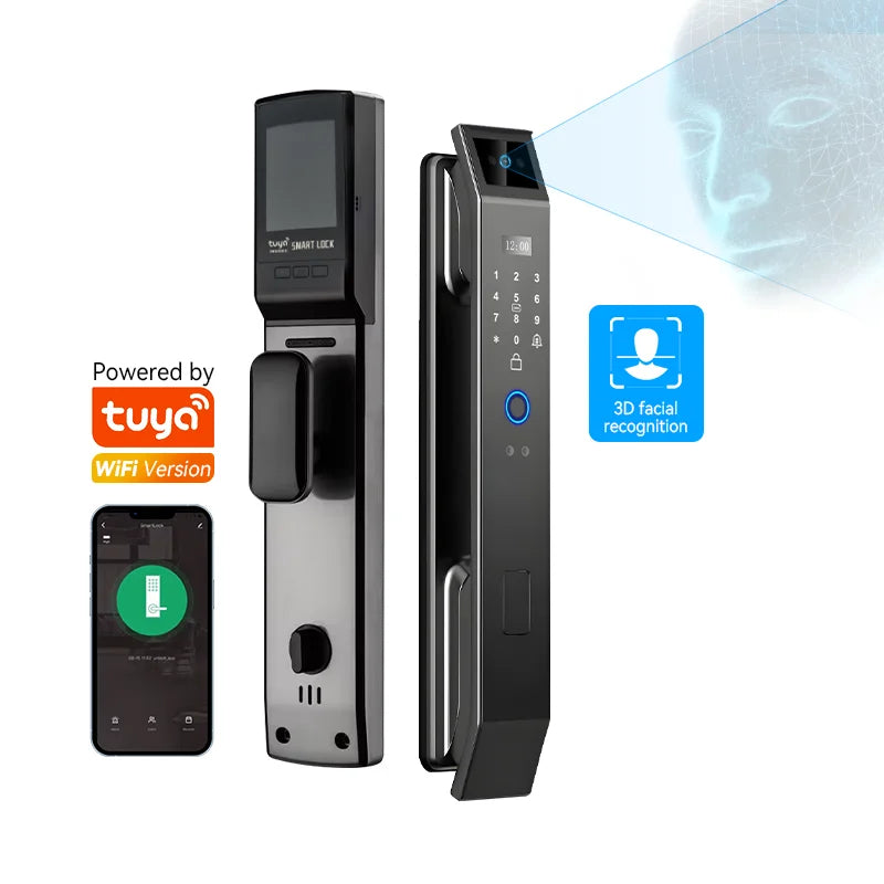 Home Electronic Keyless Digital Biometric Fingerprint Security Door Lock Smart Tuya 3D Face Recognition Smart Door