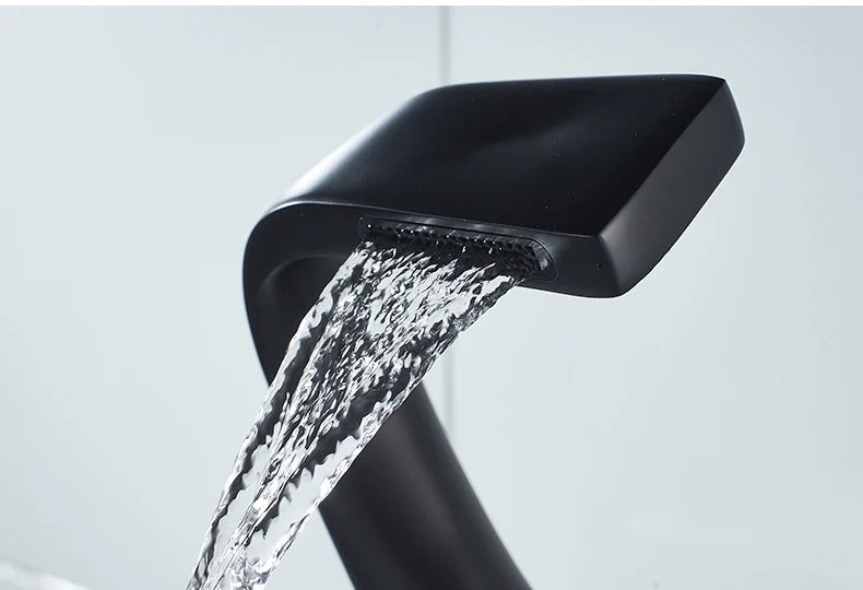 Black Faucet Bathroom Sink Faucets Hot Cold Water Mixer Crane Deck  Mounted Single Hole Bath Tap Chrome Finished ELM457
