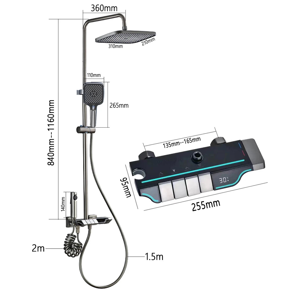 Modern Bathroom Products Shower Smart LED Thermostatic Display Black Grey Luxury Indoor Shower Mixer Set Modern Bathroom Showers