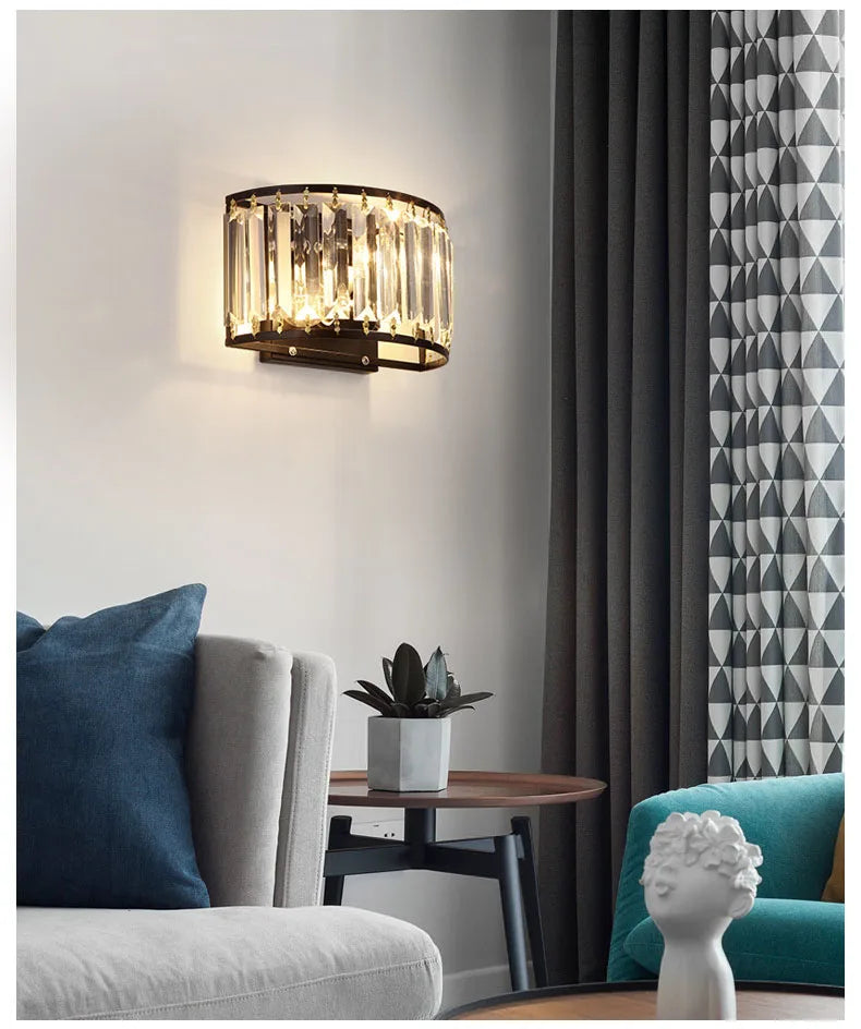 Modern Light Luxury Crystal Wall Lamp Bedroom Bedside Simple Atmosphere Living Room Background Minimalist Room Lighting