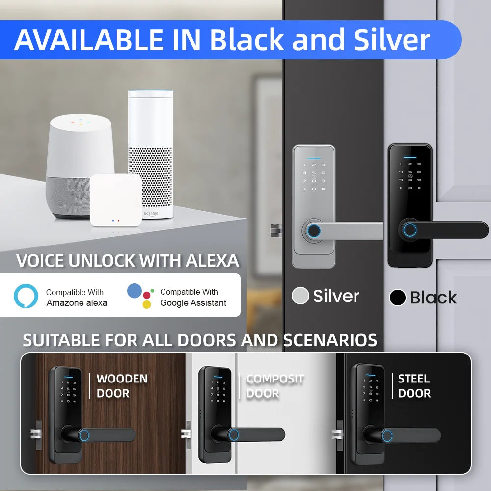 Locstar Cerradura Inteligente Tuya TTlock App Digital Fingerprint Password Card Keyless Entry Smart Home Door Lock for Bedroom
