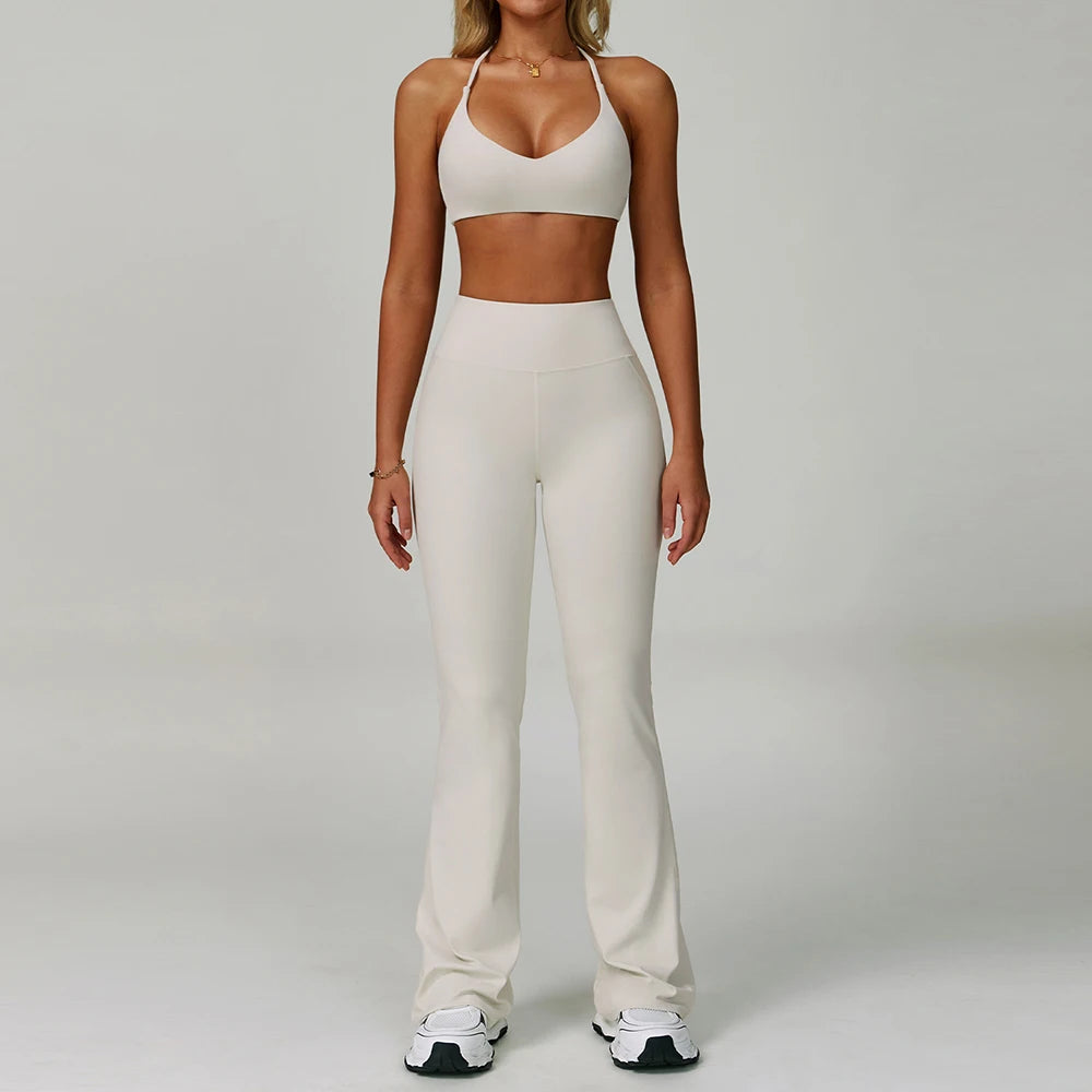 New Fashion Yoga Bra and Gym Leggings Shorts Set Custom logo Workout Flare Leggings Shorts Set for Women