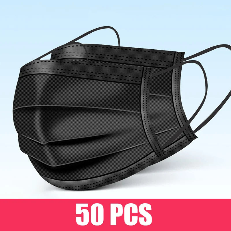 10/50/100/200PCS Disposable Mask Earloop Pink Bule Black White Mouth Masks 3 Layers Meltblown Non-Woven Breathable Face Mask